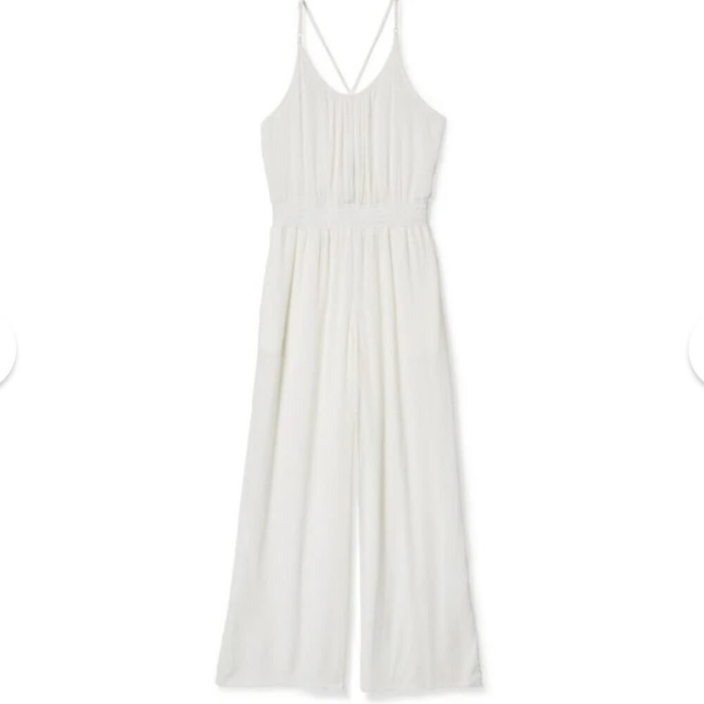 prAna Fernie Wide Leg Jumpsuit White Tencel Modal Beach Coverup NWT Womens Small
